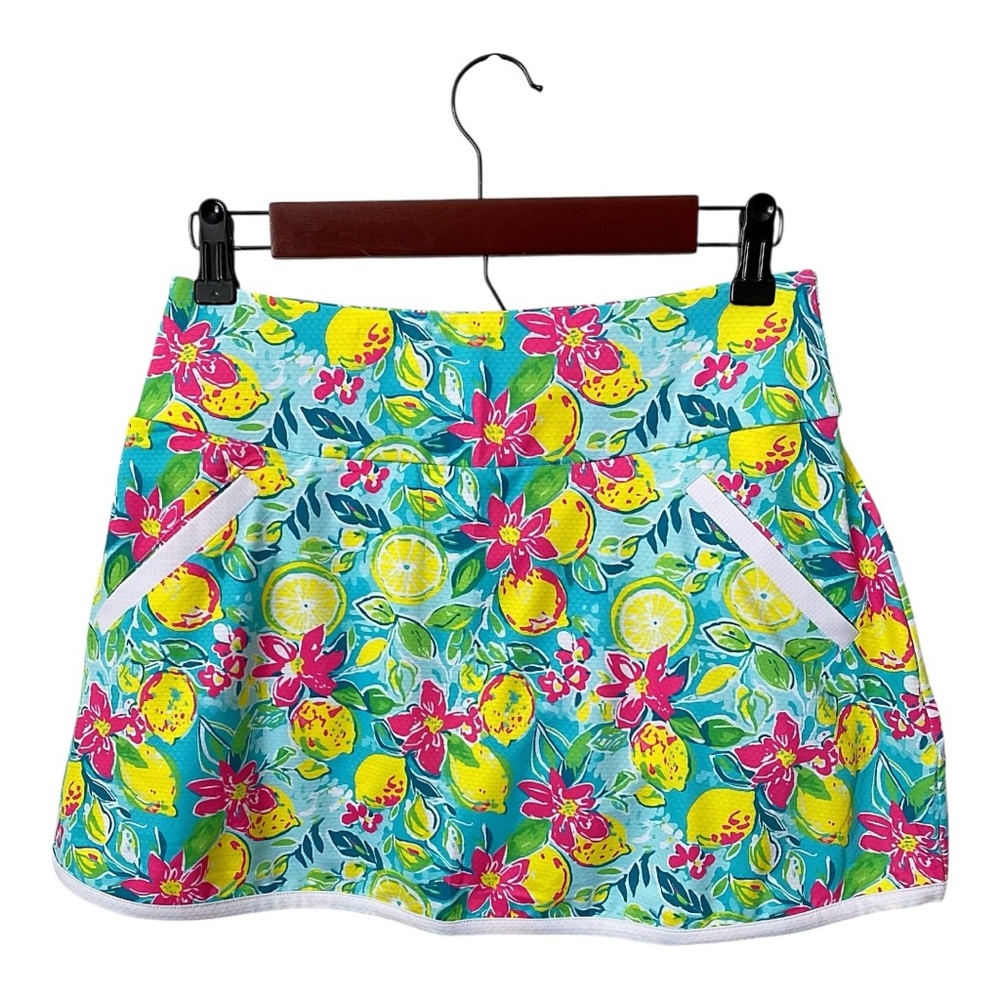 Gottex Athletic Skort Golf Tennis Sz M Yellow Lemons Floral Pickleball
